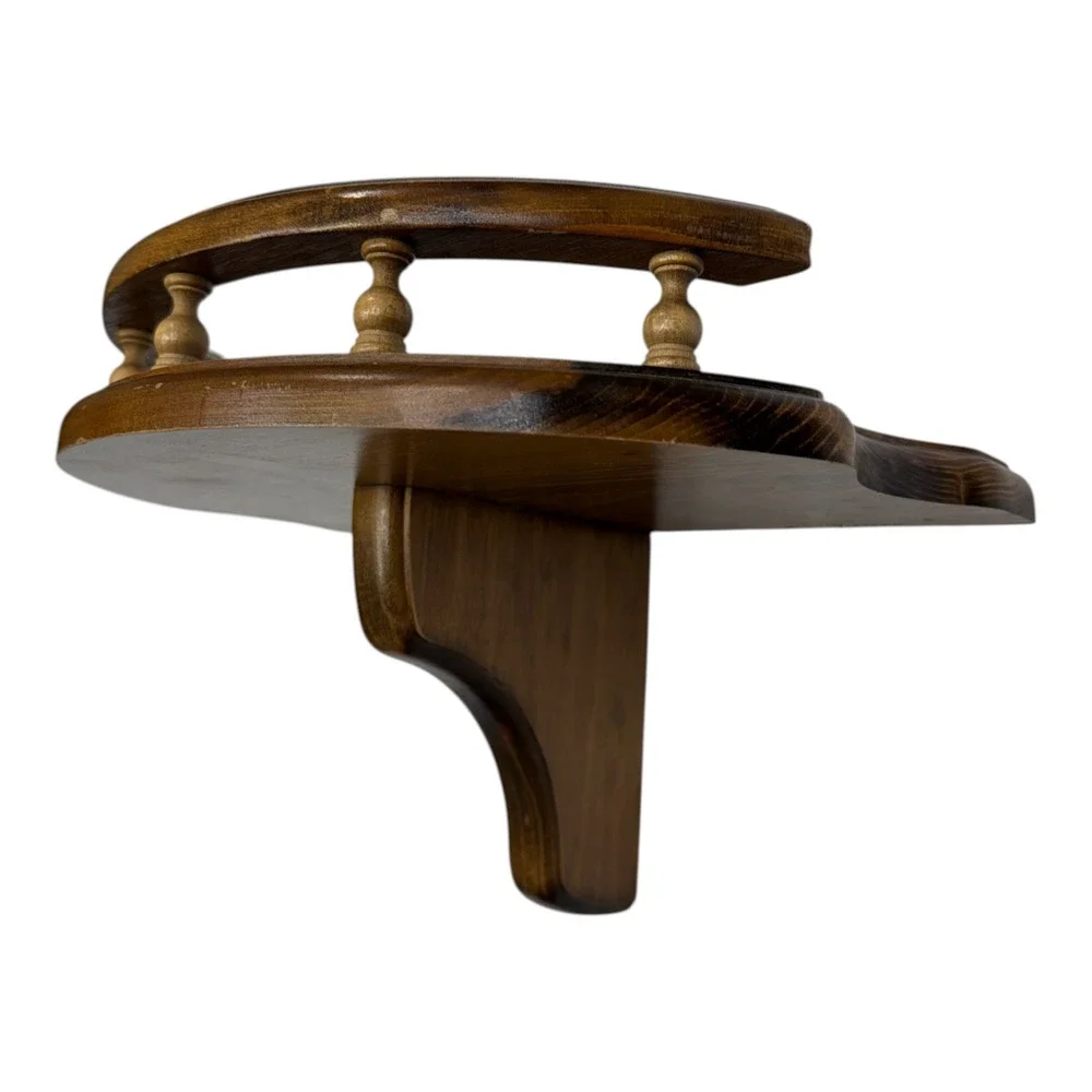 Vintage Mid-Century Wooden Demi-Lune Wall Shelf Spindle Gallery Rail